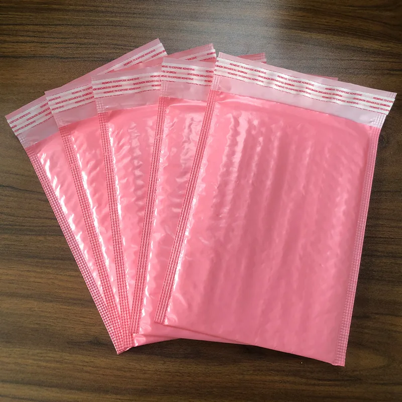 Bolsa de burbujas con película de plástico, sobre acolchado rosa, suministros para pequeñas empresas, a prueba de golpes, envío, bolsa de regalo, 10 piezas, 14 tamaños