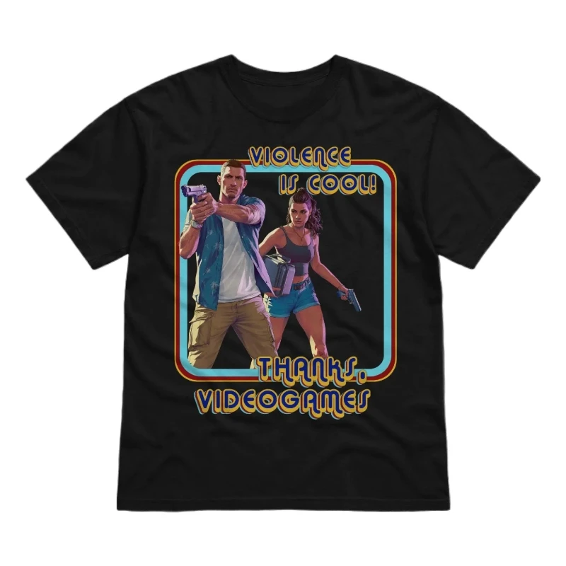 Violence Is Cool Thanks Video Games Printed T-shirt Men Women Cotton Loose Casual Short Sleeve Tshirt Men's T-shirt Men's Clothe