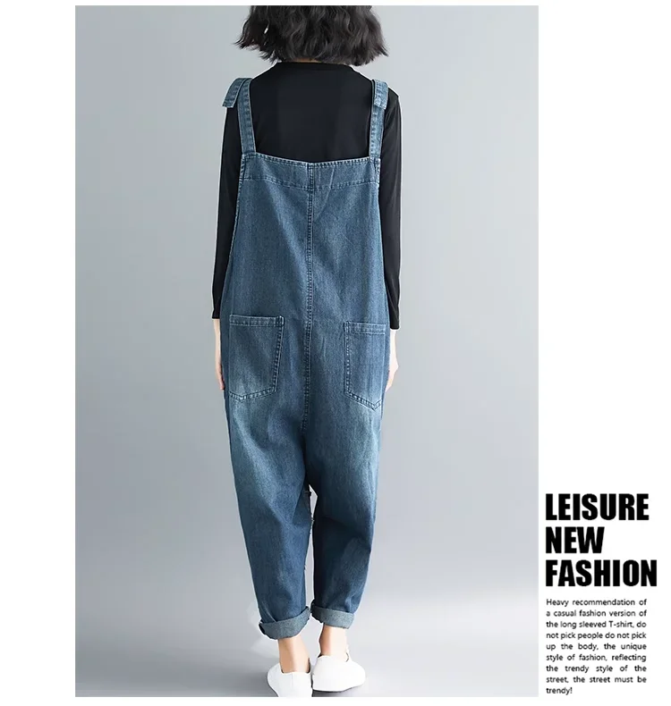 Denim Jumpsuits For Women 2025 Vintage Suspender Jeans Ankle-Length Drop Crotch Pants Casual Overalls Large Size