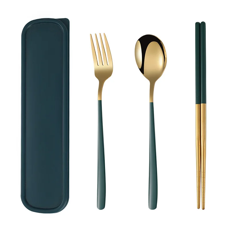 3pcs 3set Tableware Set Stainless Steel Chopsticks Fork Spoon Set Travel Flatware Lunch Tableware Kitchen Accessories With Box view 5
