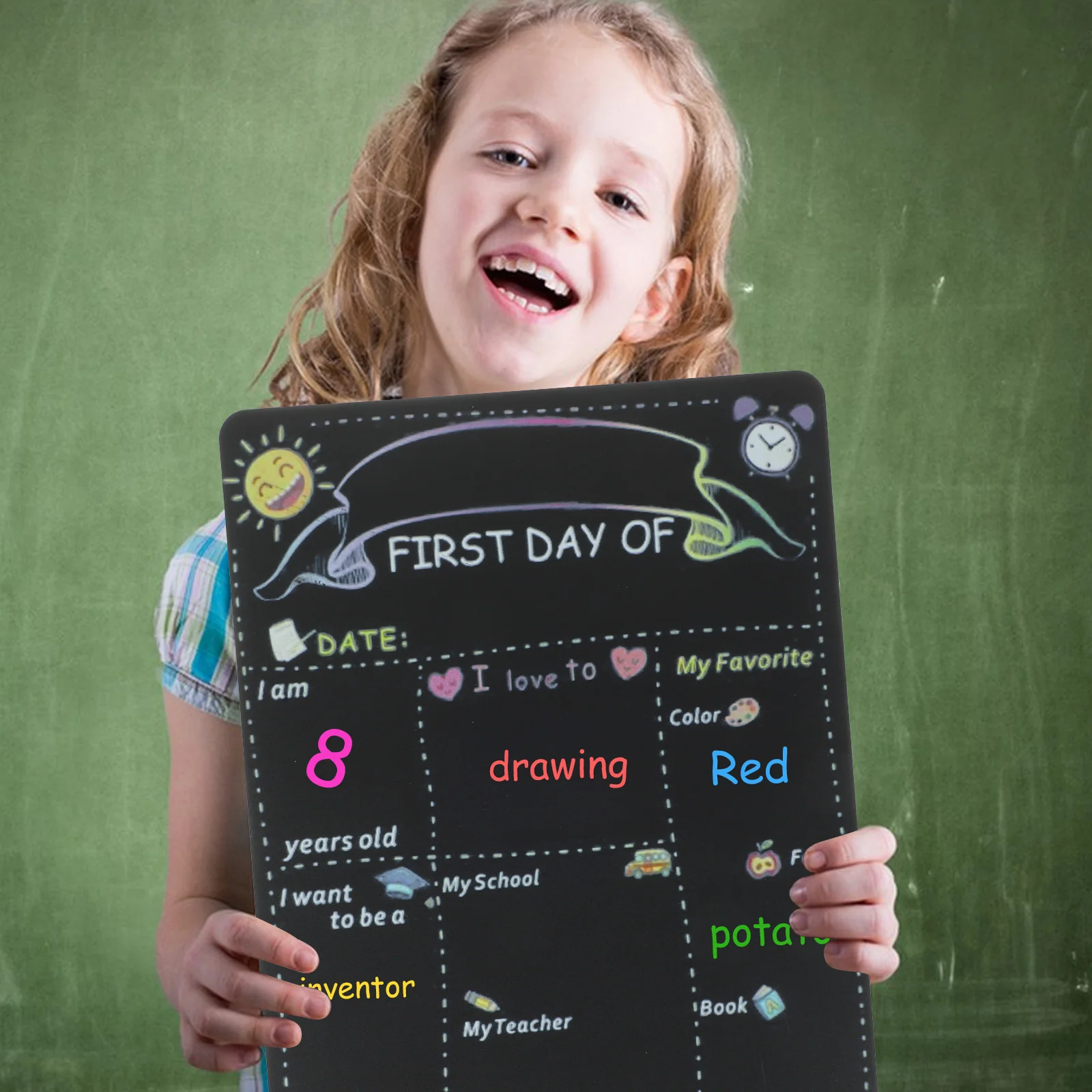 

School Blackboard First Day of Sign for Children Small Chalkboard Back to Double Sided Preschool