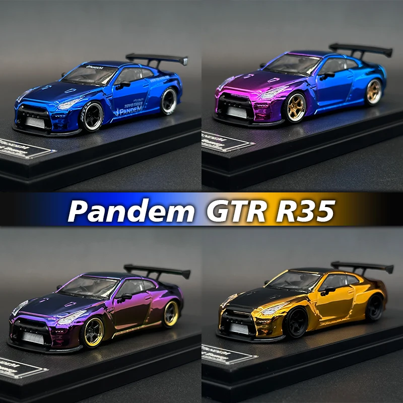 

FUJI In Stock 1:64 Pandem GTR R35 Chrome Diecast Diorama Car Model Collection Miniature Toy