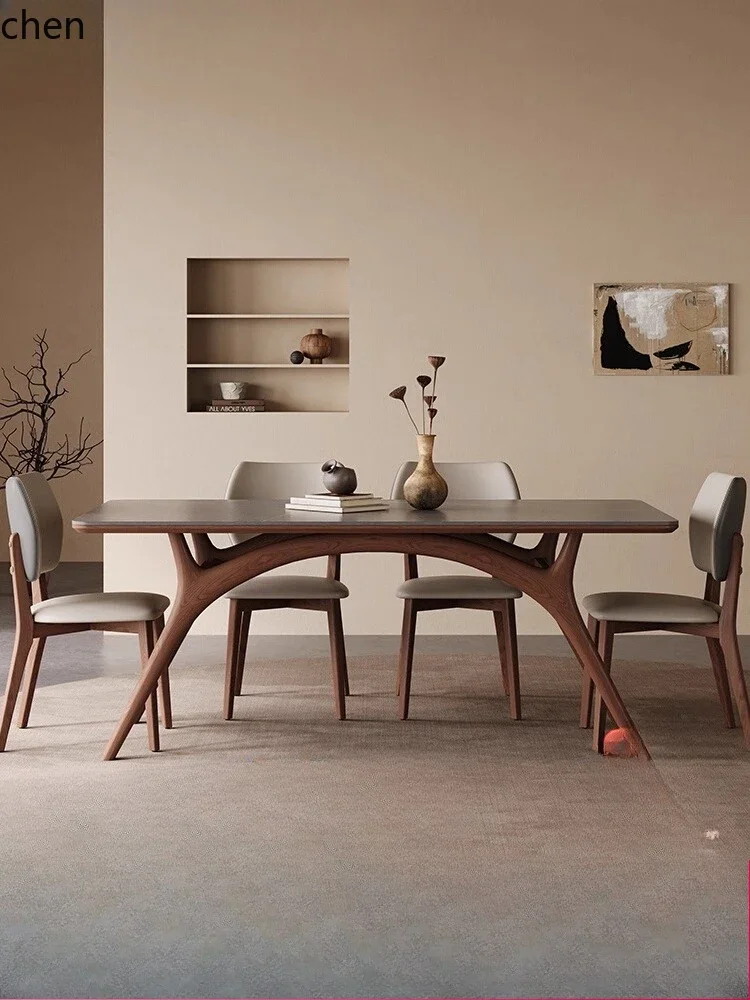 solid wood rock slab practical small apartment modern simple rectangular family dining table and chair combination