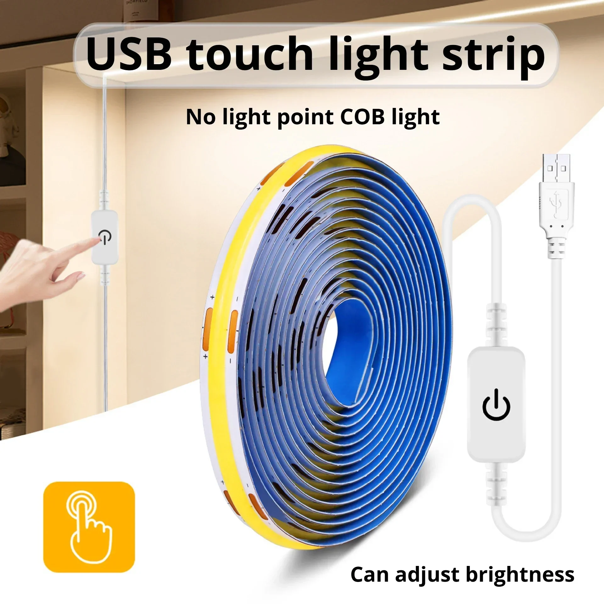 

LED COB Light Strip Touch Dimmer Flexible Diode Tape 5V USB Linear Indoor Lighting Lamp Room DIY TV Mirror Backlight Wall Decor