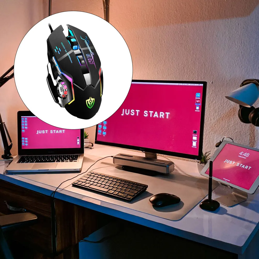 

1pc Heavy Metal Luminous Gaming Mouse Black Adjustable Dpi Programmable Buttons Computer Game Mouse For Office Play