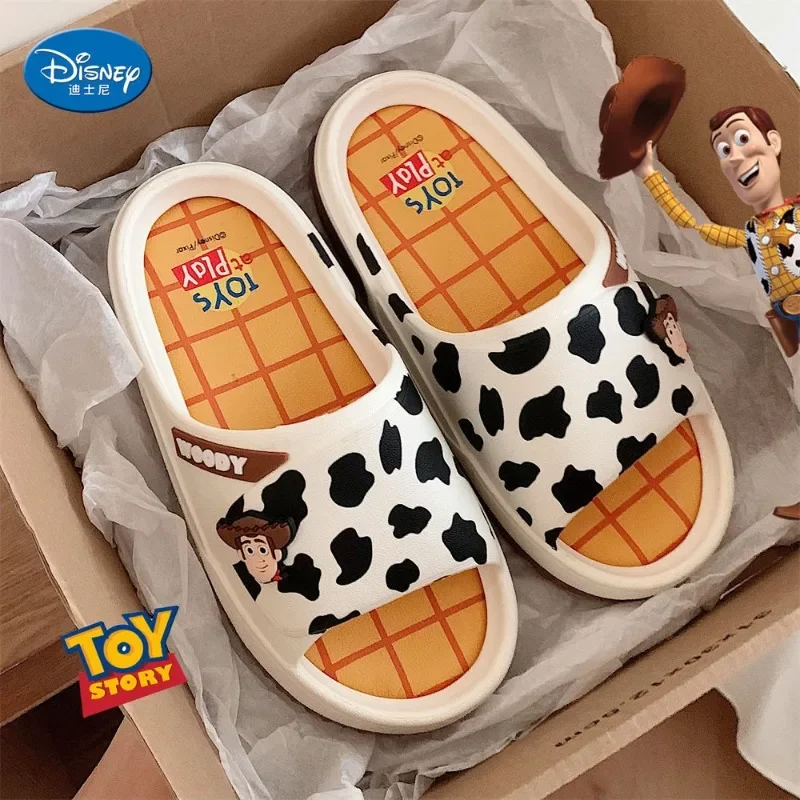 Disney Toy Story Buzz Lightyear Woody Summer Couple Flat Slippers for Home EVA Anti-Slip Soles Fashionable Outerwear Sandals