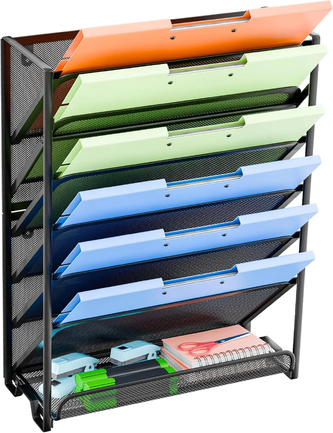 

Популярный сетчатый настенный органайзер для файлов, 7-ярусная вертикальная подвесная полка для офиса и дома, черный цвет