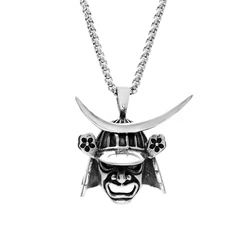 Japan Samurai Armor Mark Pendant 316L Stainless Steel Men's Ancient Warrior Helmet Necklace Jewelry For Gift