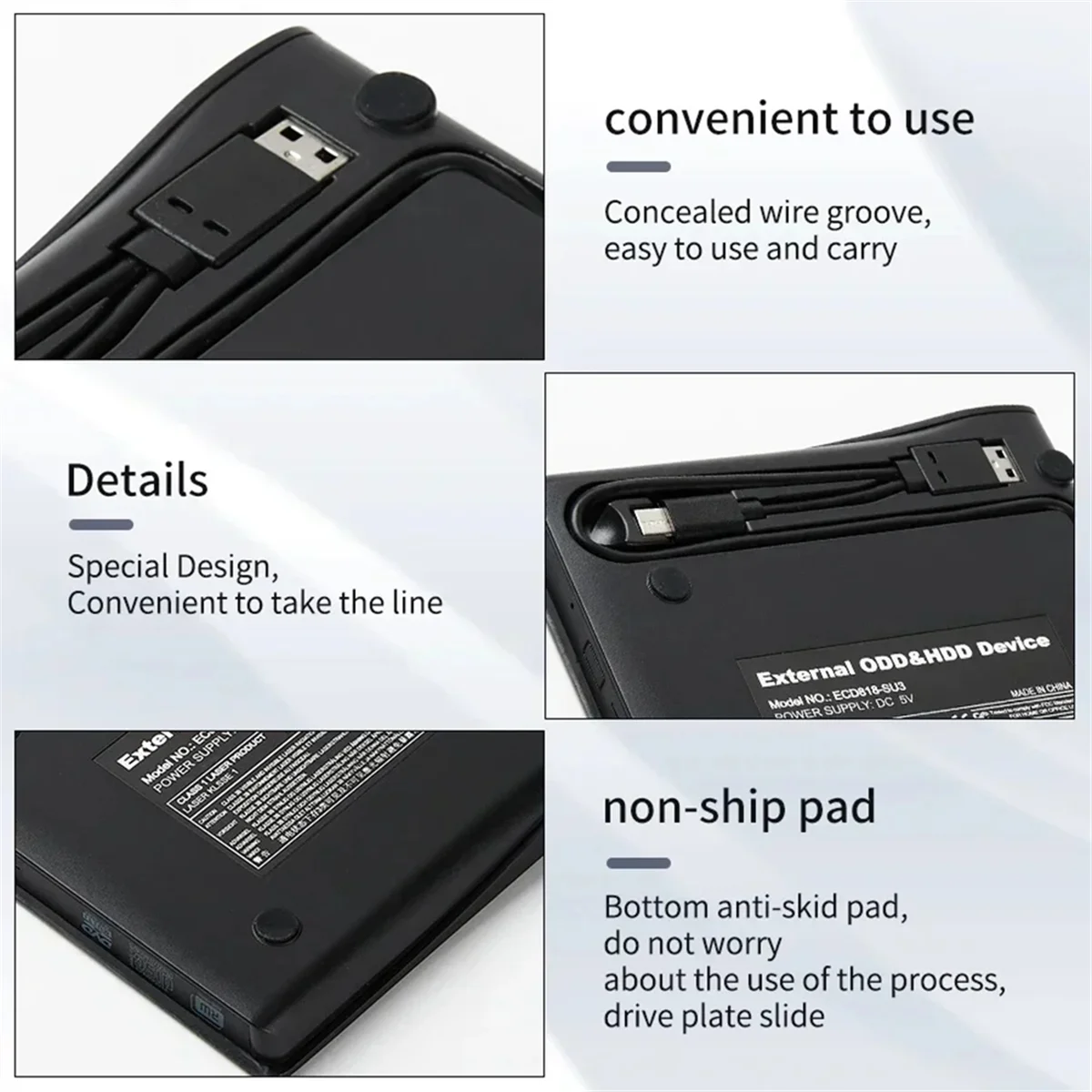 

USB 3.0 Type-C DVD Burner 2-in-1 Slim External Recorder Portable CD-RW DVD-ROM Optical Drives Writer Reader Player