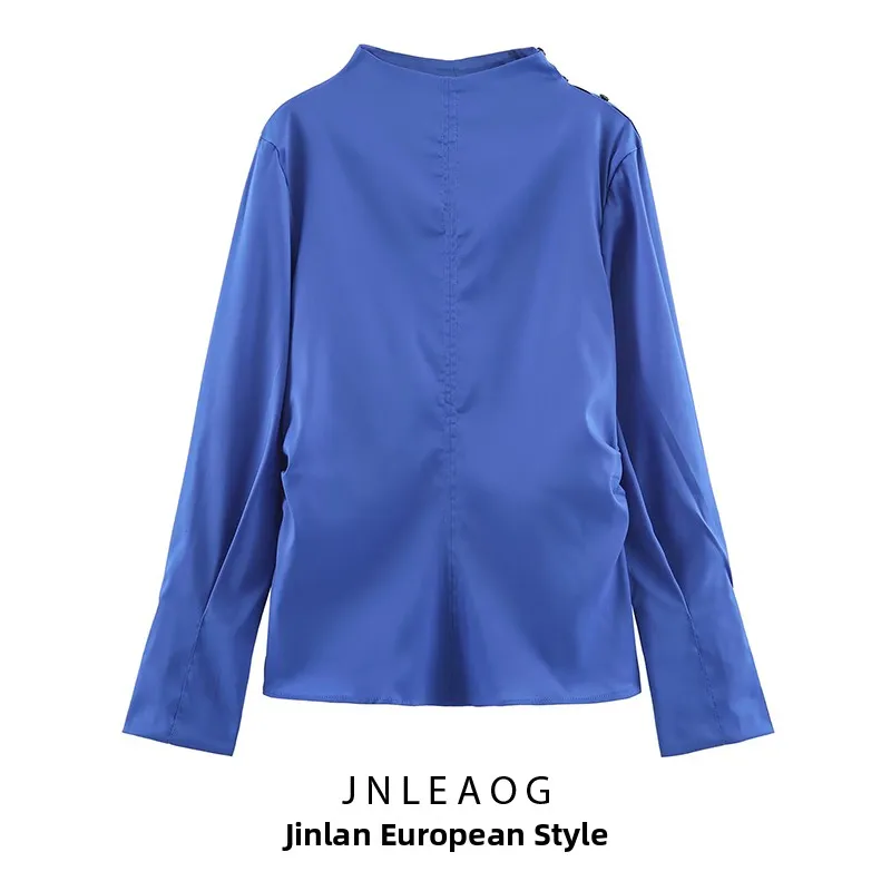 Faionable Casual Geplooide irt voor Dames Herfst Nieuwe Sle Veelzijdig Polyester Lange Sve Gestreepte Losse Fit Meisjes irt