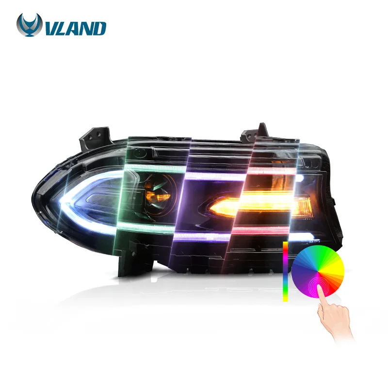 

VLAND Full LED R/T SRT RGB DRL фары автомобиля в сборе 2015-2020 передняя лампа для Dodge Charger