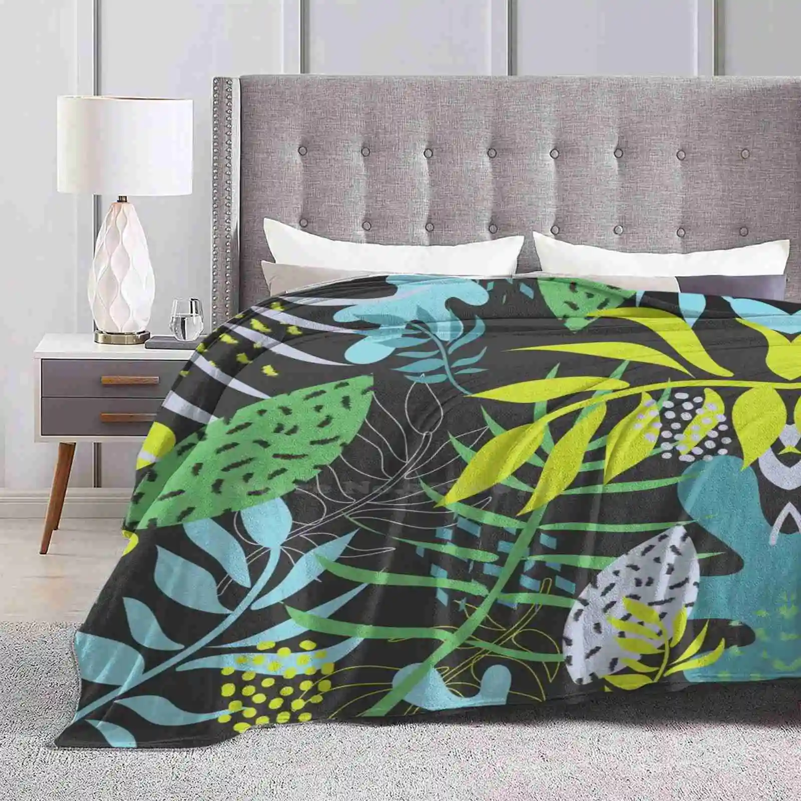 Vibrant Jungle Leaves-Kids Pattern Four Seasons Comfortable Warm Soft Throw Blanket Vibrant Leaf Leaves 60Ies 60S Vibes 70S 80S