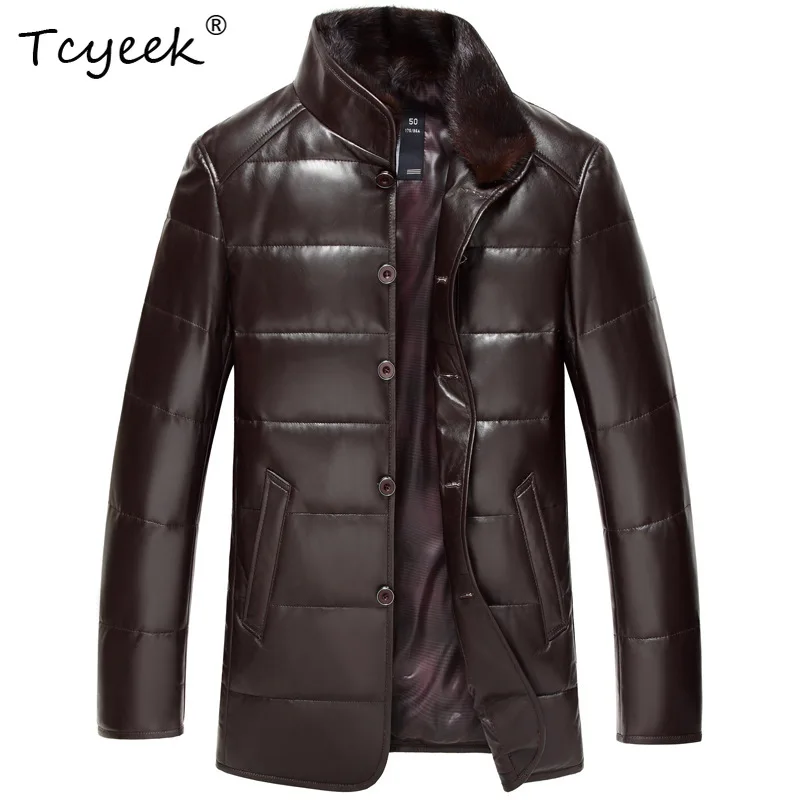 

Tcyeek Genuine Leather Down Jacket Men Winter Jacket Business Casual Sheepskin Coat Mink Fur Collar Detachable Jaqueta De Couro