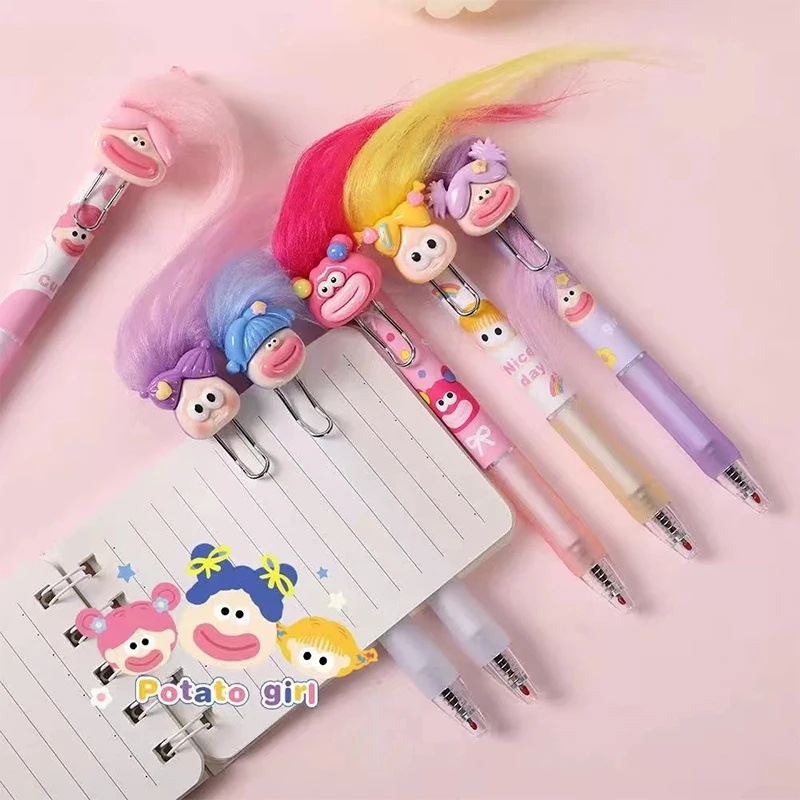 1Pc Cartoon Explosie Haar Worst Mond Pop Gel Pen School Officel Levert Briefpapier Creatieve Mooie Sneldrogende Pennen