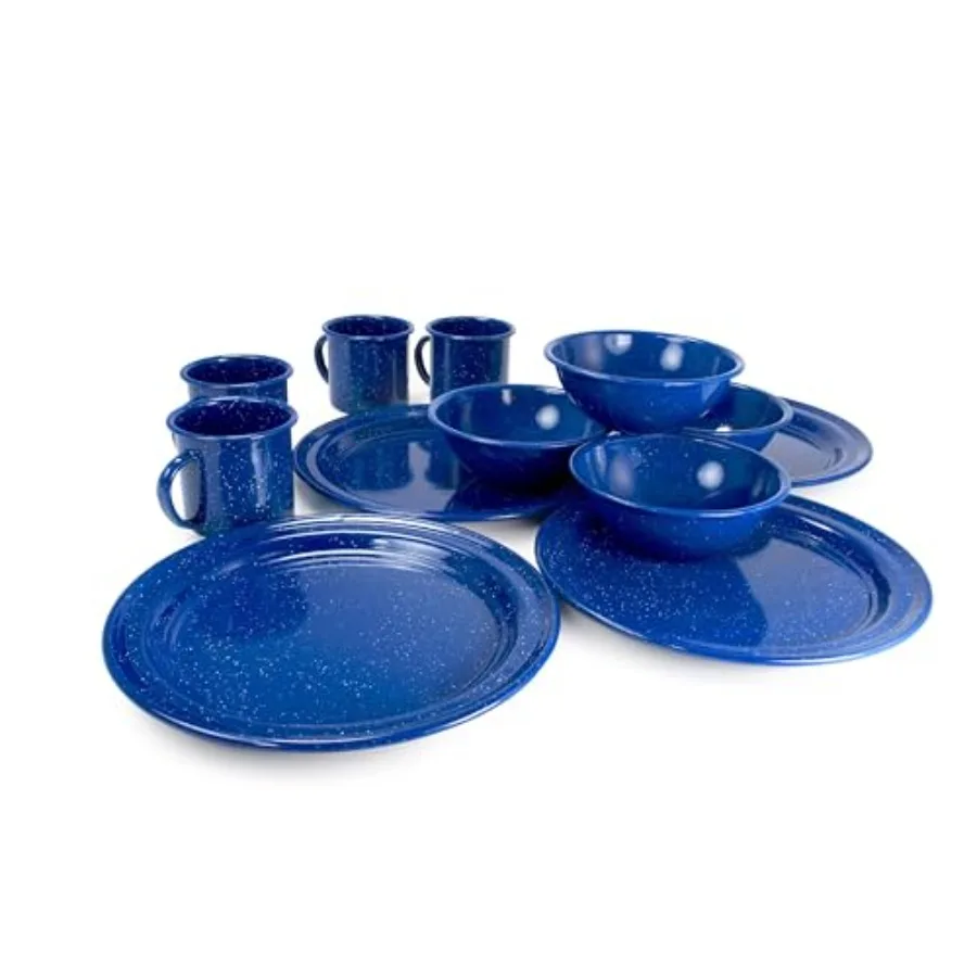 

4-Person Enamelware Dining Set for Camping and Backpacking - Camping Gear entials for Camping and Backpacking by Caddis Sports
