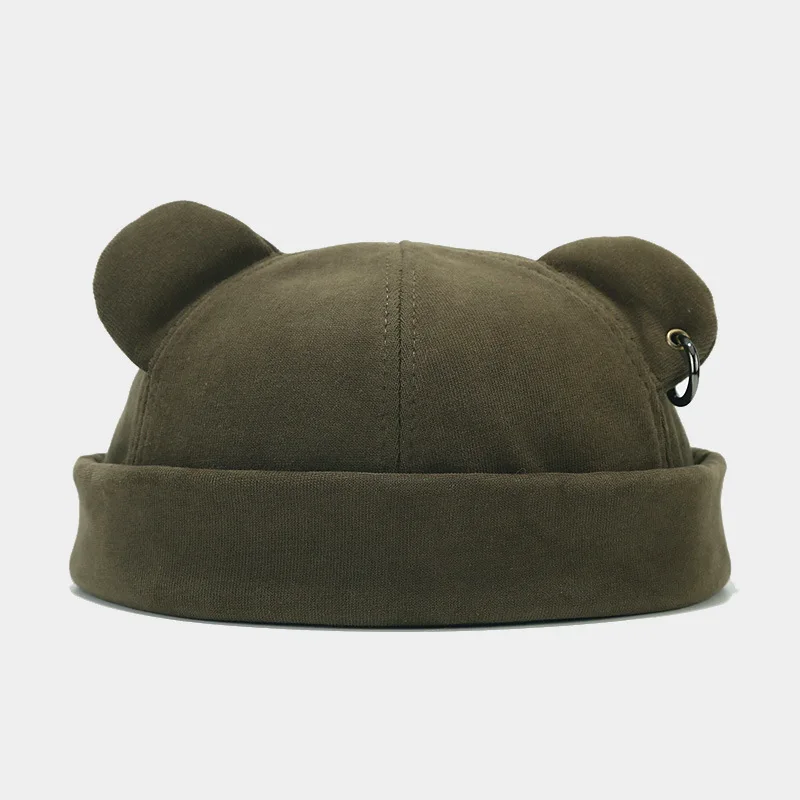Fall Winter Beanie Hats for Women Men Bear Ear Skull Cap Brimless Cap Adjustable Docker Cap 5