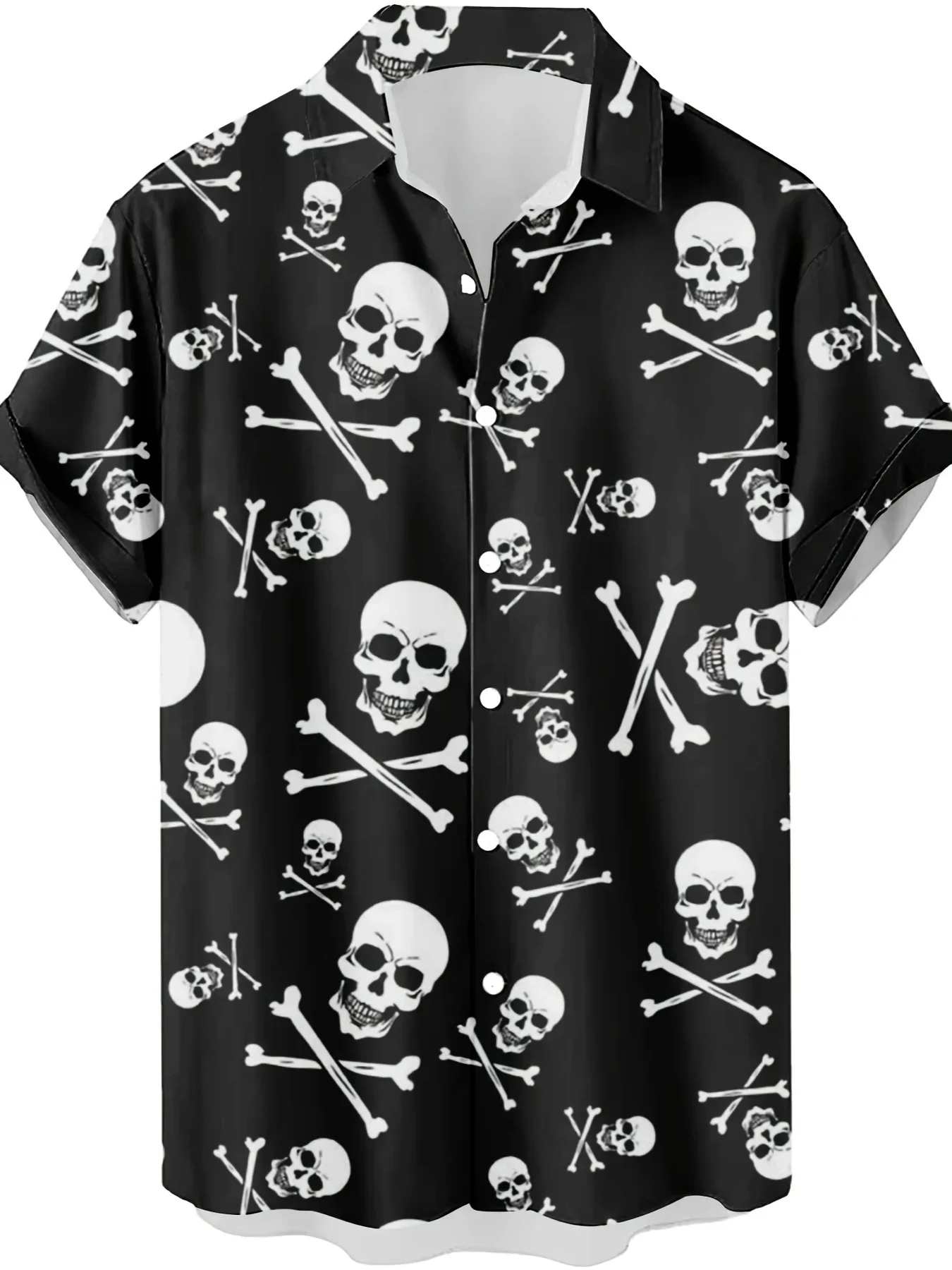 

Vintage Horror Skull Crossbone Men Hawaiian Shirt Short Sleeve Button Beach Blouse Multi Style Options