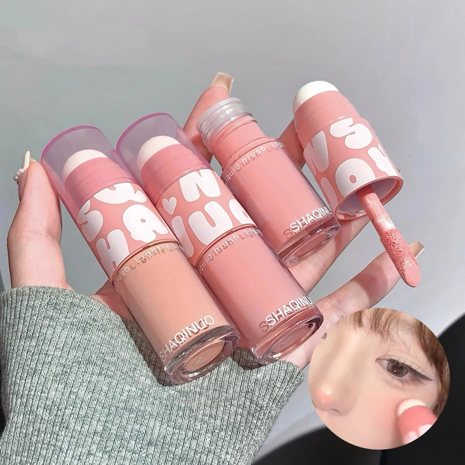 Fard à joues liquide rose Double tête, crème de maquillage Rouge joue, longue durée, imperméable, faible Saturation, mat, pêche, cosmétiques pour le visage