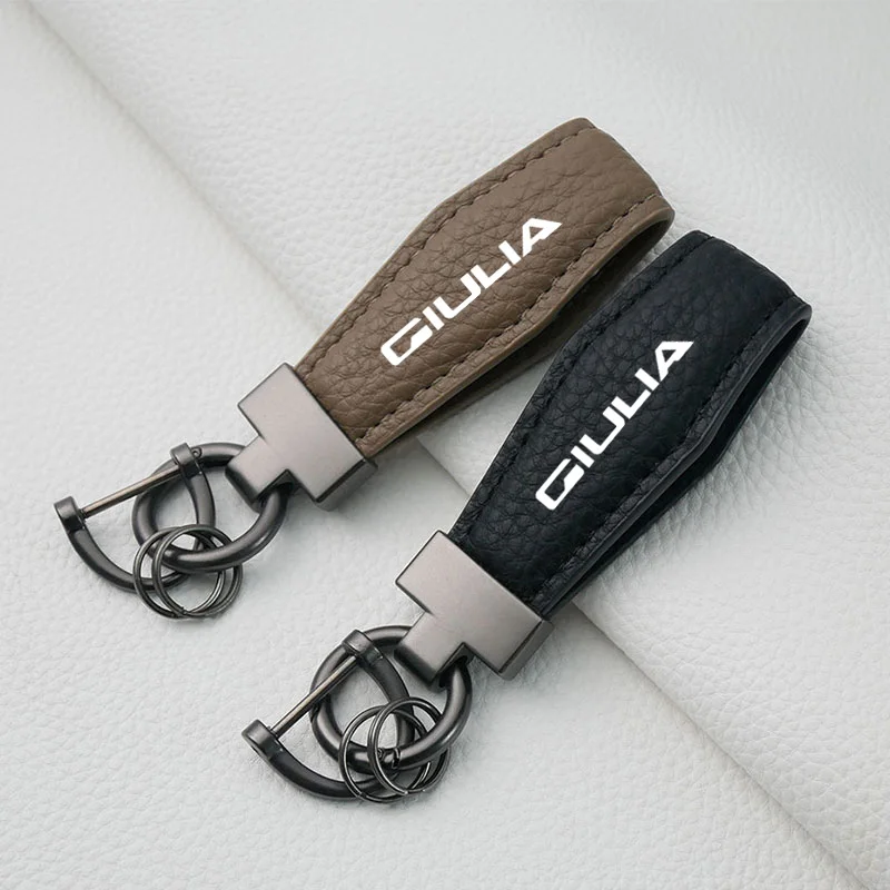 

Luxury Genuine Leather Plaid Keychain Women Men Black Buckle Car Chain Holder For Alfa Romeo Giulia Accessorie Square Pattern
