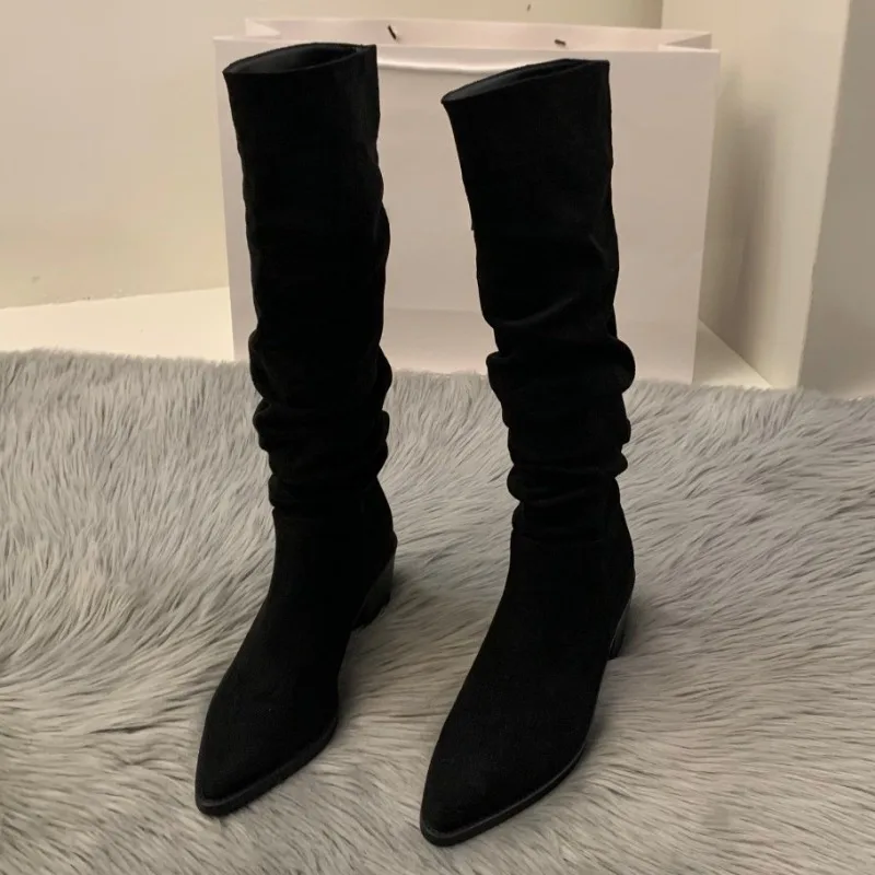 Sexy Pointed Suede High Heels 2025 New Women's Over-the-knee Boots Black Designer Casual Party Trend Autumn Women's High Boots