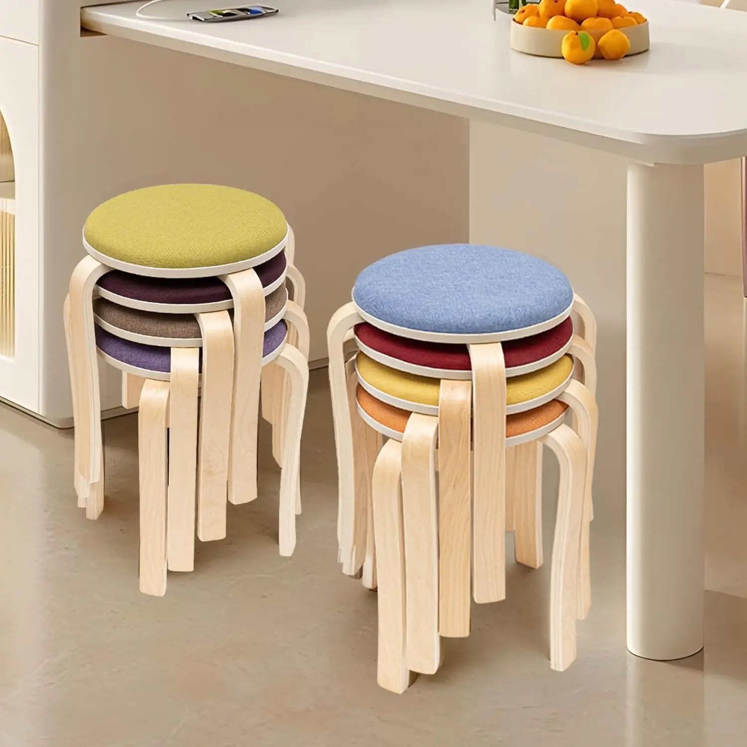 

8pcs Round Upholstered Wood Backless Stackable Stool for Kitchen Garden Classroom Home, Customized