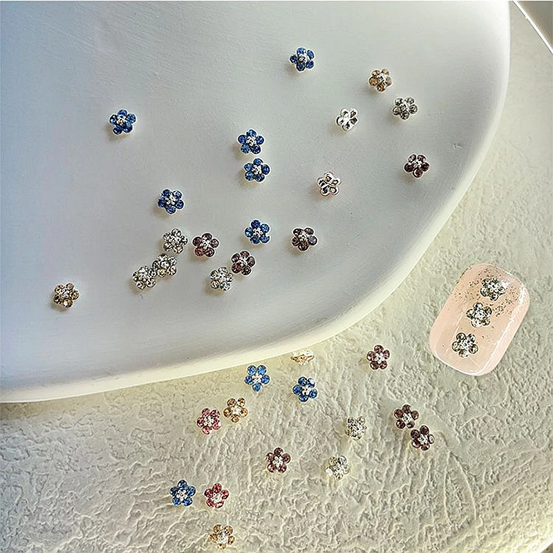 10PCS Mini Crystals Five-petal Flower Nail Charms Jewelry Accessories Glitter Nail Art Decoration Rhinestone Supplies Materials