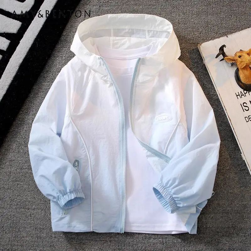

Boys Summer New Thin Breathable Sun Protection Jacket Kids Fashion Gradient Hooded Long Sleeve Sunscreen Quick-dry Outerwear