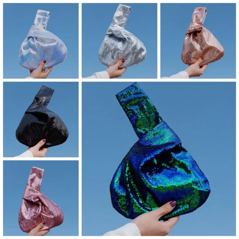 シンプルなグリッターノットリストバッグ韓国スタイルバケットバッグスパンコールハンドバッグ新年ギフト財布トートバッグレディース