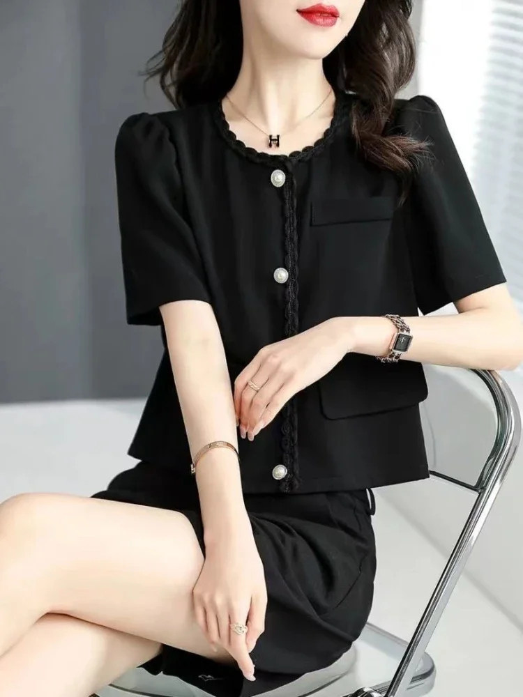 

Короткие комплекты для женщин, формальные комплекты из 2 предметов с курткой, офисные женские шорты, черные пошивные стильные ансамбли, комплект из двух предметов, полный комплект