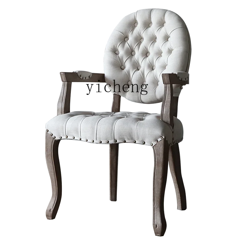 ZK French Chair Classical Dining Chair round Back Pull Buckle Retro Domestic Club Manicure Leisure Chair