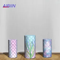Mermaid Theme Cylinder Backdrop Cover Girl Birthday Baby Shower Party Decor Cake Dessert Pedestal Column Background Cover