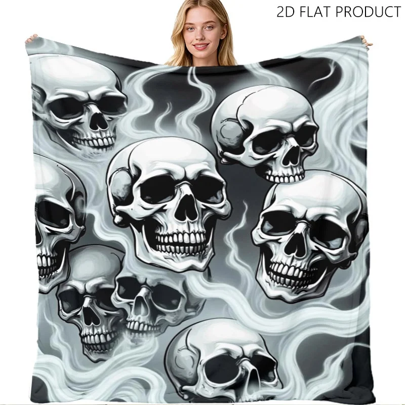 Ethereal Skull & Swirling Smoke Print Small Throw Blanket, Cozy Soft Loungewear Accessory in Multiple Specifications, Perfect for Office Napping, Sofa Snuggling & Relaxing Indoor Leisure Time
