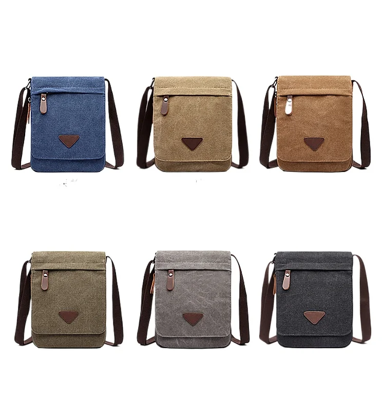 Slim square clamshell casual canvas men's shoulder backpack retro commuting crossbody bag