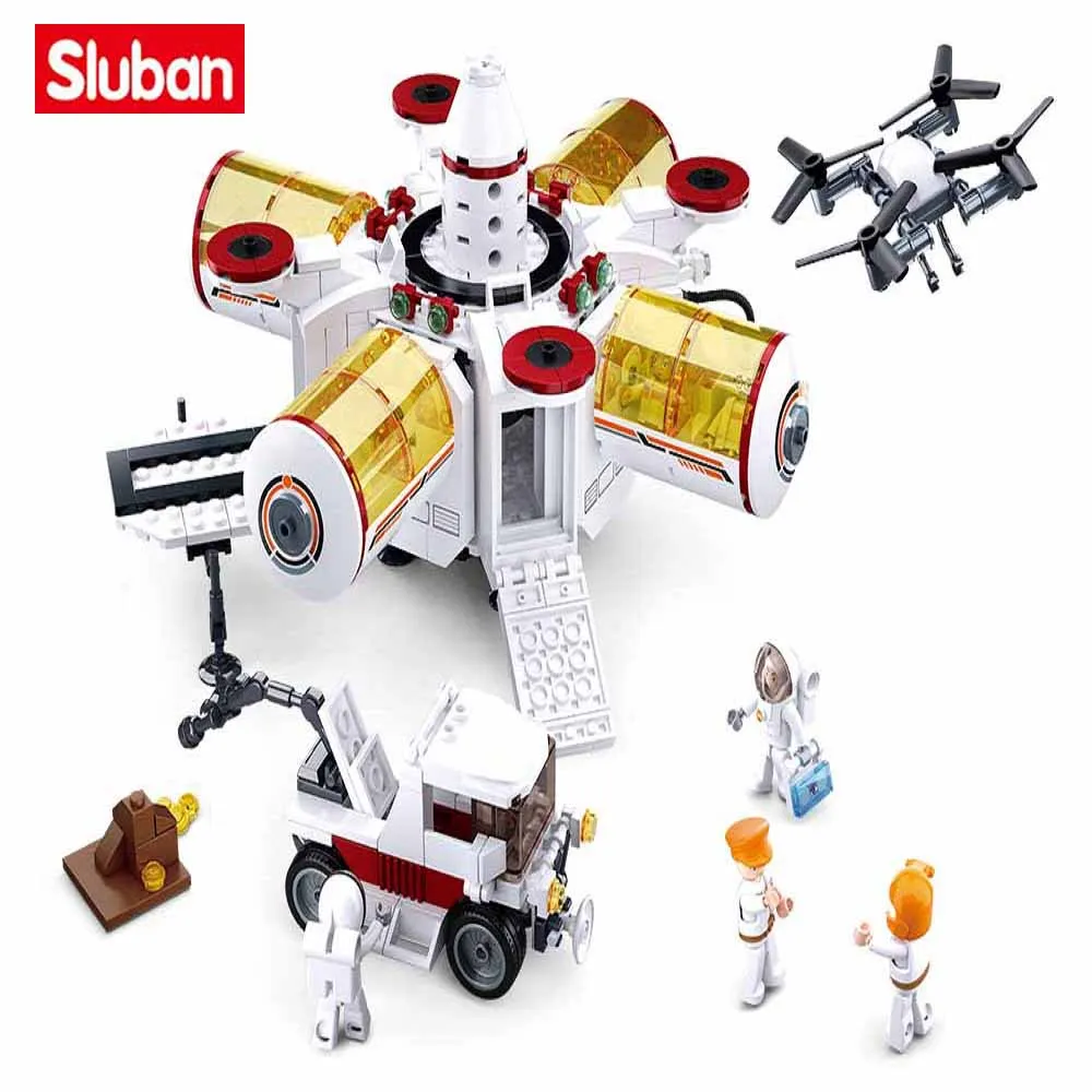 Sluban Building Block Brinquedos Space Base 642PCS Modelo B0739 Compatível com marcas líderes Kits de construção