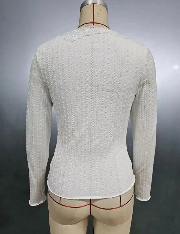 

Women's Fashion Sexy Base Top Temperament Commuting Autumn & Winter Temperament Lace V-Neck Slim Long Sleeve T-Shirt for Women