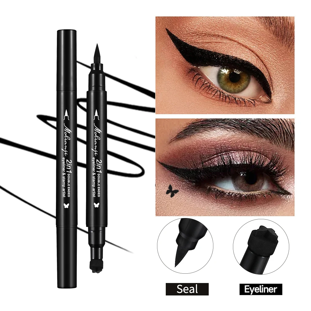 محدد عيون مزدوج الأطراف مقاوم للماء، سريع الجفاف، طبيعي، يدوم طويلاً، مناسب للمبتدئين، تأثير مكياج طبيعي، أسود، مناسب لجميع ألوان البشرة، جمال العين، مكياج فتاة العين #4