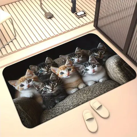 Cat Pattern Non Slip Door Mat Printed Absorbent Microfiber Rug Welcome Mat for Entryway Front Door Indoor Home Decor