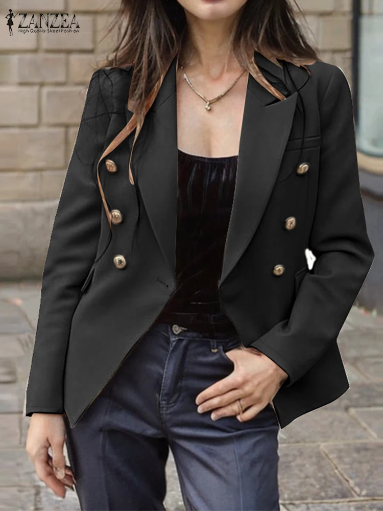 ZANZEA-Blazer croisé à manches longues pour femmes, Streetwear, Vestes décontractées, Col à revers, Solide, Trempé, Combiné, Tenue de bureau, Mode, 2024