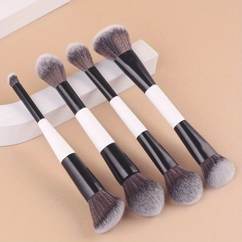 4Pcs Dual Ended Makeup Brushes Set Soft Synthetic Hair Face Powder Blush Contour Highlight Foundation Brush Multi-functional Cos