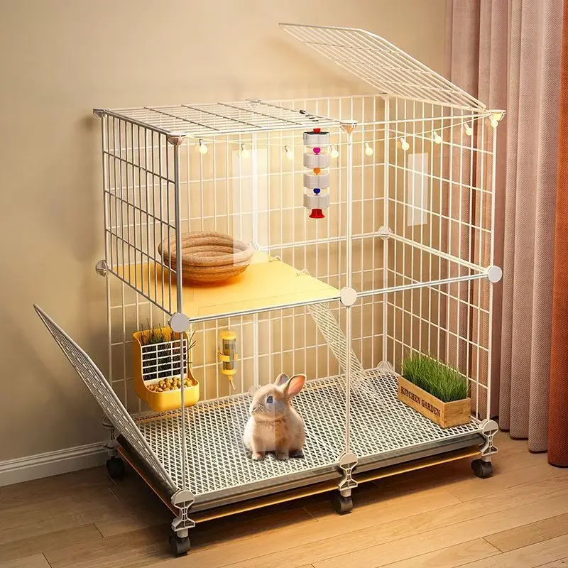 Rabbit cage two-story platform small villa double-layer household indoor special large automatic manure cleaning