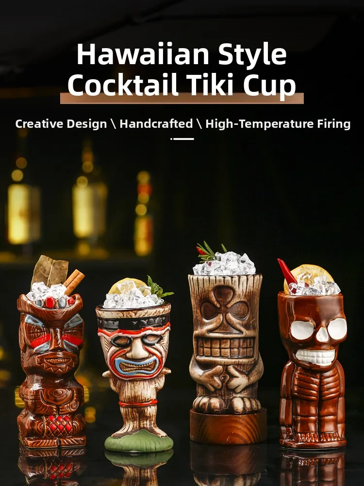 Tiki Highball Ceramic Cocktail Glass Creative Bar Zombie Cup Irregular Shape Personality Design for Serving Cocktails And Bev...