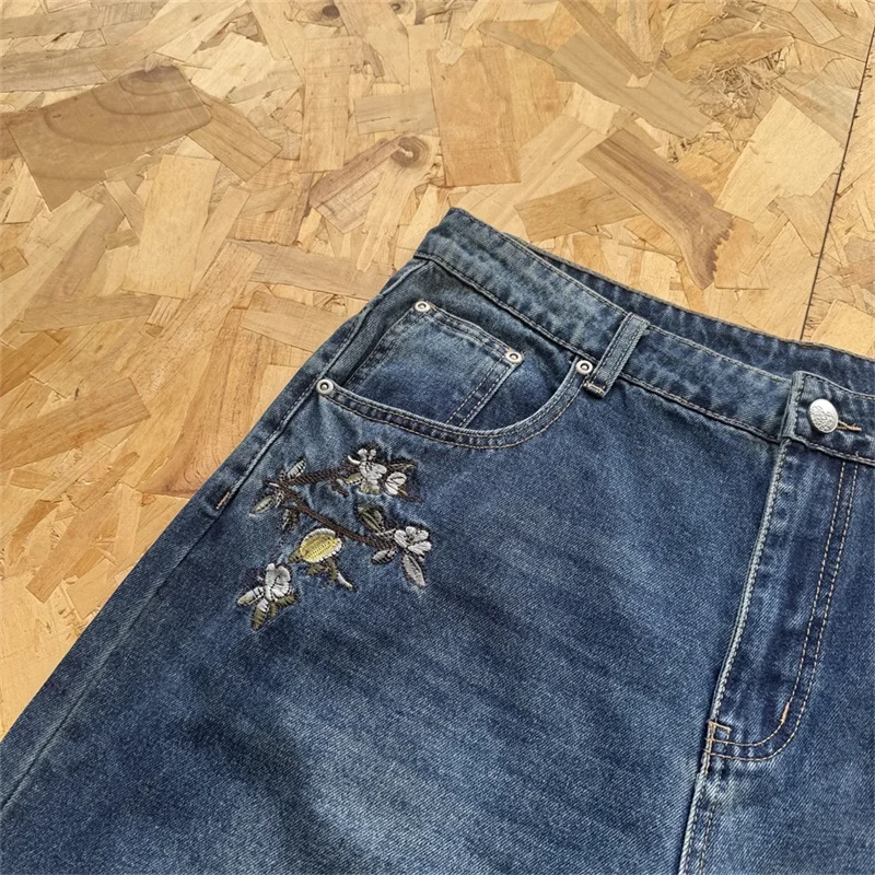 Derschutze جينز الخريف حديقة عدن الرجعية المتعثرة المطرزة الدنيم ملابس رجالية النساء السراويل الطويلة #3