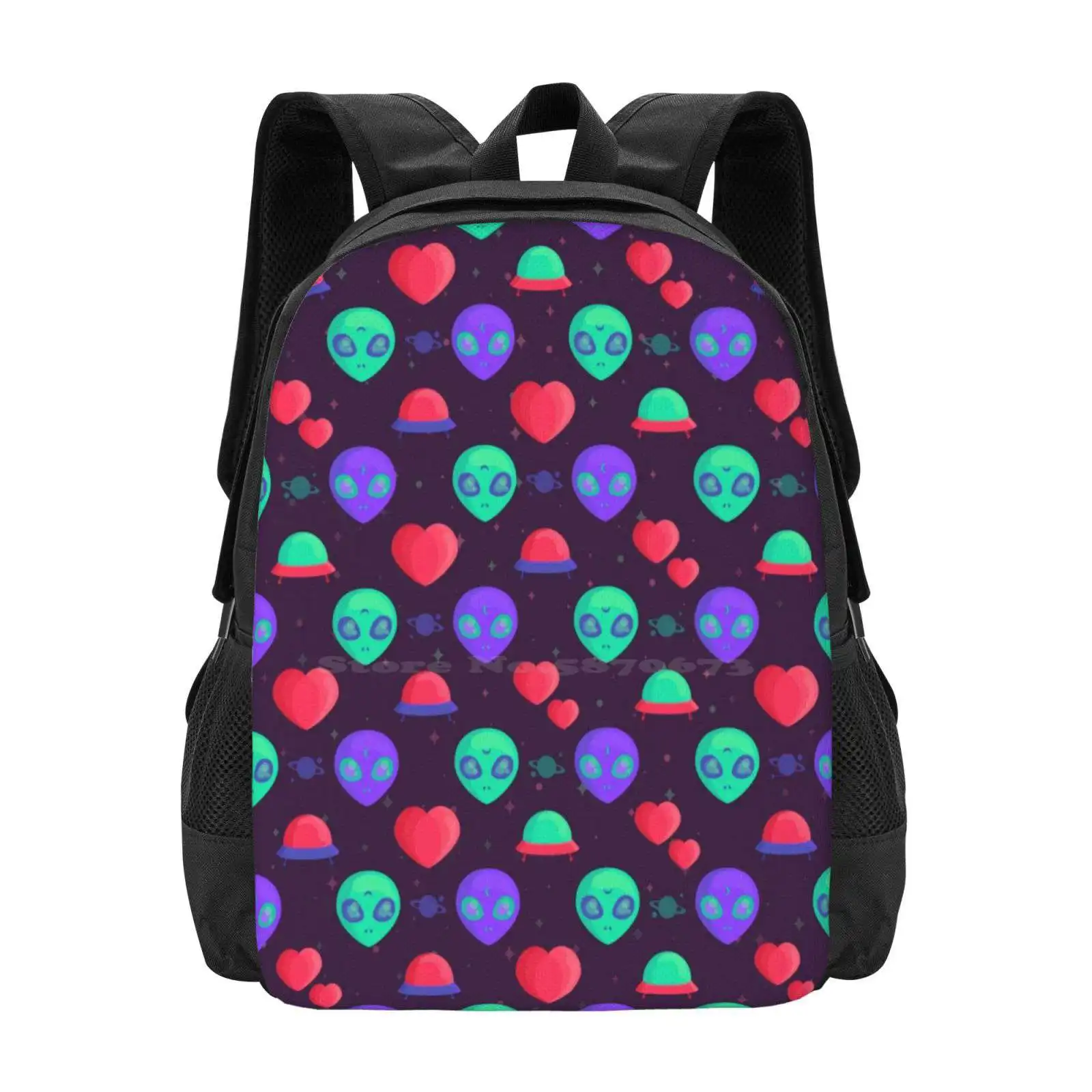 

Kawaii Aliens Hot Sale Schoolbag Backpack Fashion Bags Kawaii Aliens Cute Pattern Hearts Ufo Stars Planets