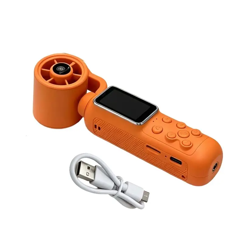 A84G-Fan Gimbal Camera 2 In 1 Handheld Fan USB Video Camera Vlog Action Cam With Cooling Fan For Outdoor Hiking Travel Orange