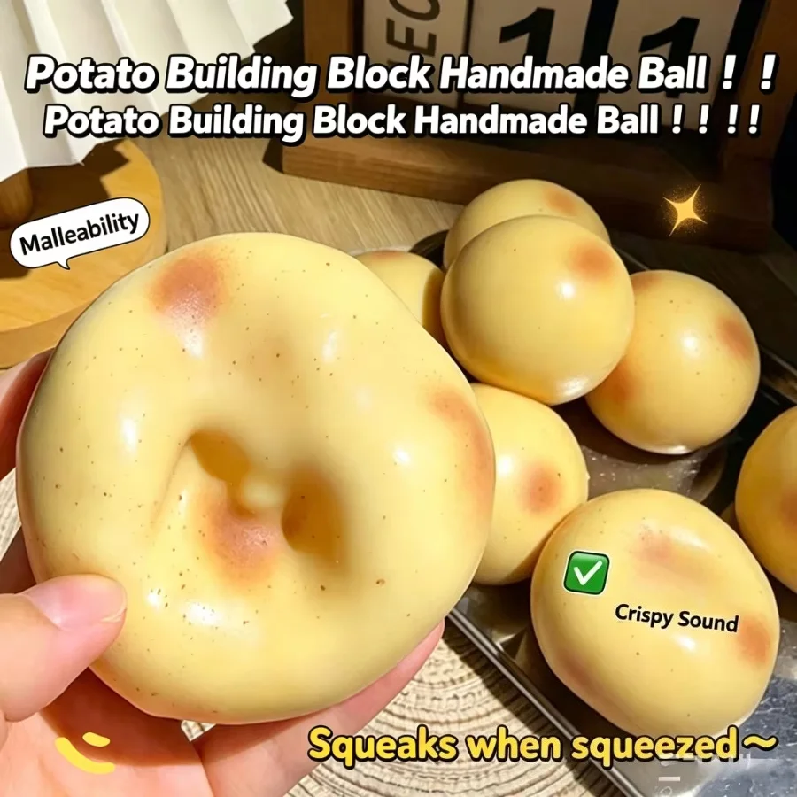 Crunchy Squishy Potato Stress Ball Squeeze Toy Crispy Potato Squishy Fidget Ball Handmade Round Blocks Filled ASMR for Adult