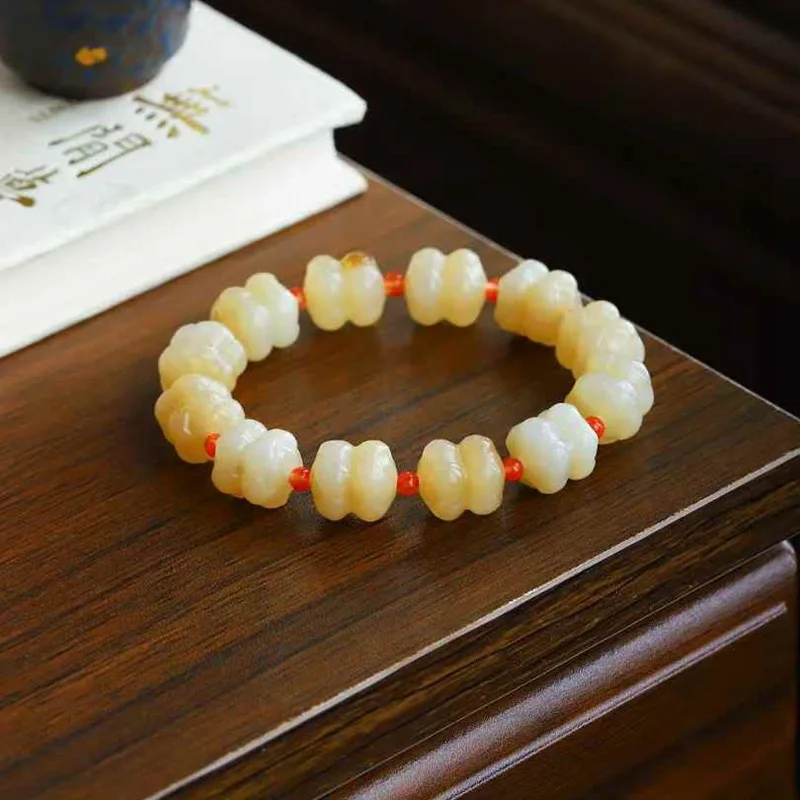 Natural Hetian Jade Russian Old Material Light Sugar Color Double Bracelet With Certificate