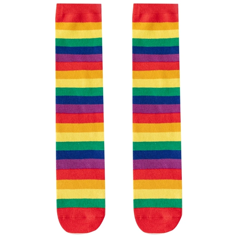 

1 Pair Rainbow Striped Socks Korean Version Child Legwear Half High Tube Socks QX2D