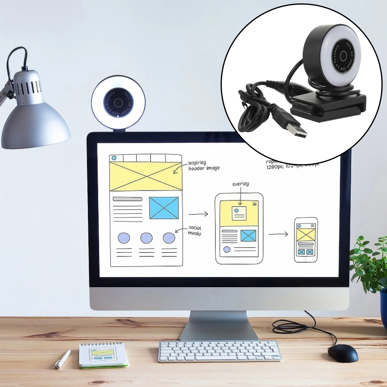

1080P Hd 5Mp Live Streaming Webcam Usb Plug Play No Driver Needed Built-In Mic Noise Suppression Fixed Focus For Office Computer