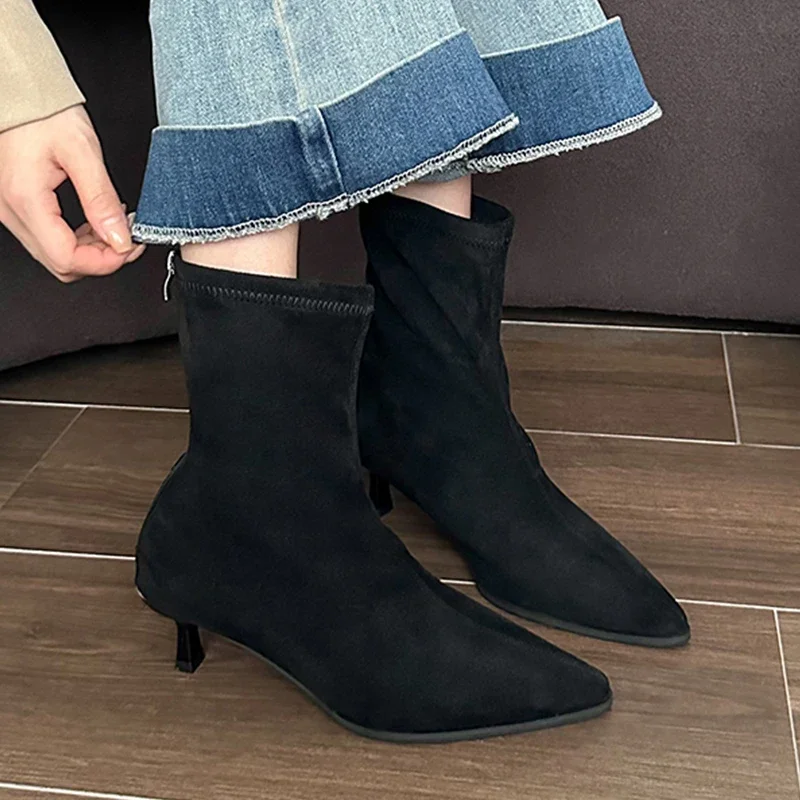 

New Shoes Low Heel Women Ankle Western Boots Fashion Pointed Toe Footwear Ladies Modern Short Booties Designer Slip On Shoes 42