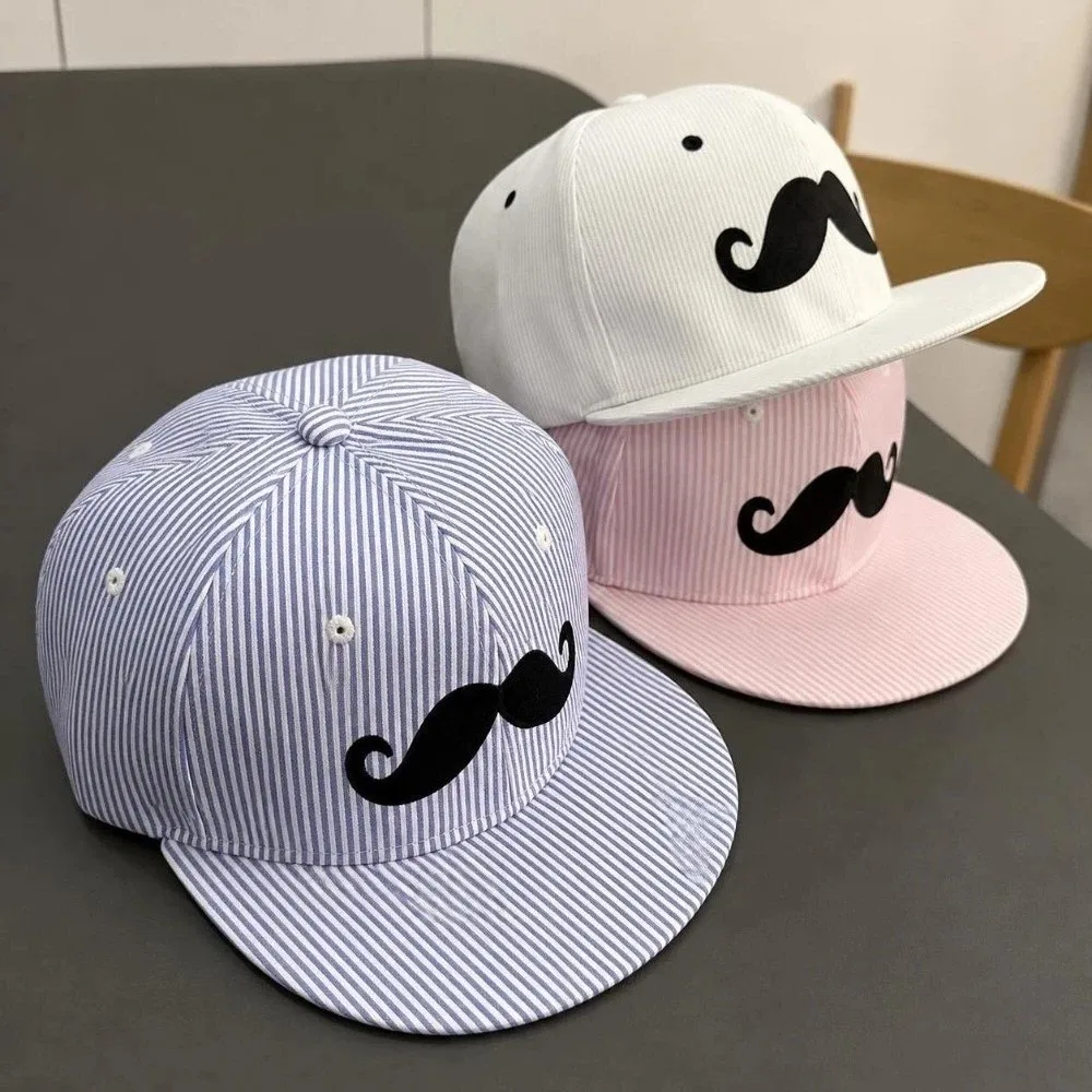 Trendy Hip-Hop Mustache Snapback Cap Flat Brim Striped Baseball Hat Lightweight Adjustable Trucker Hat Unisex